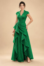 A-Line/Princess V-Neck Floor-Length Mother of the Bride & Groom Dresses with Ruffles & Ruched Waist (SHI22501284)