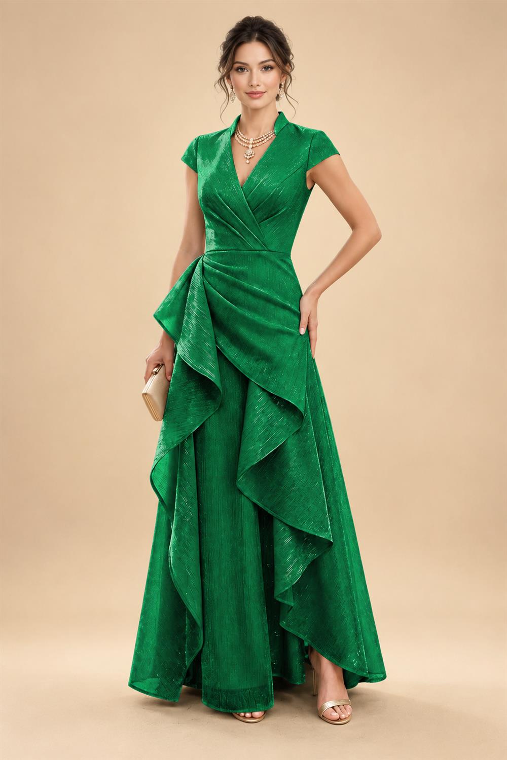 A-Line/Princess V-Neck Floor-Length Mother of the Bride & Groom Dresses with Ruffles & Ruched Waist (SHI22501284)