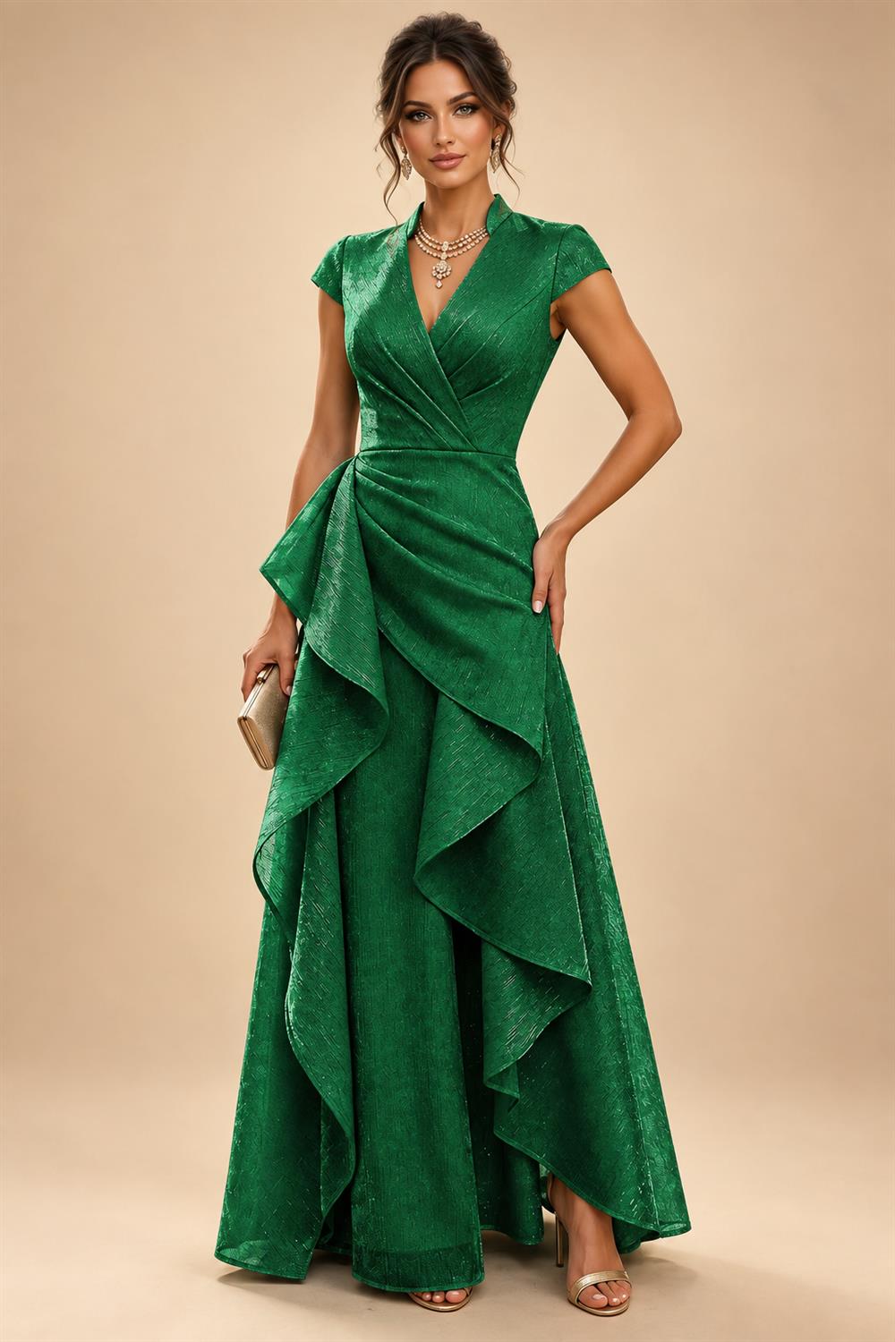 A-Line/Princess V-Neck Floor-Length Mother of the Bride & Groom Dresses with Ruffles & Ruched Waist (SHI22501284)
