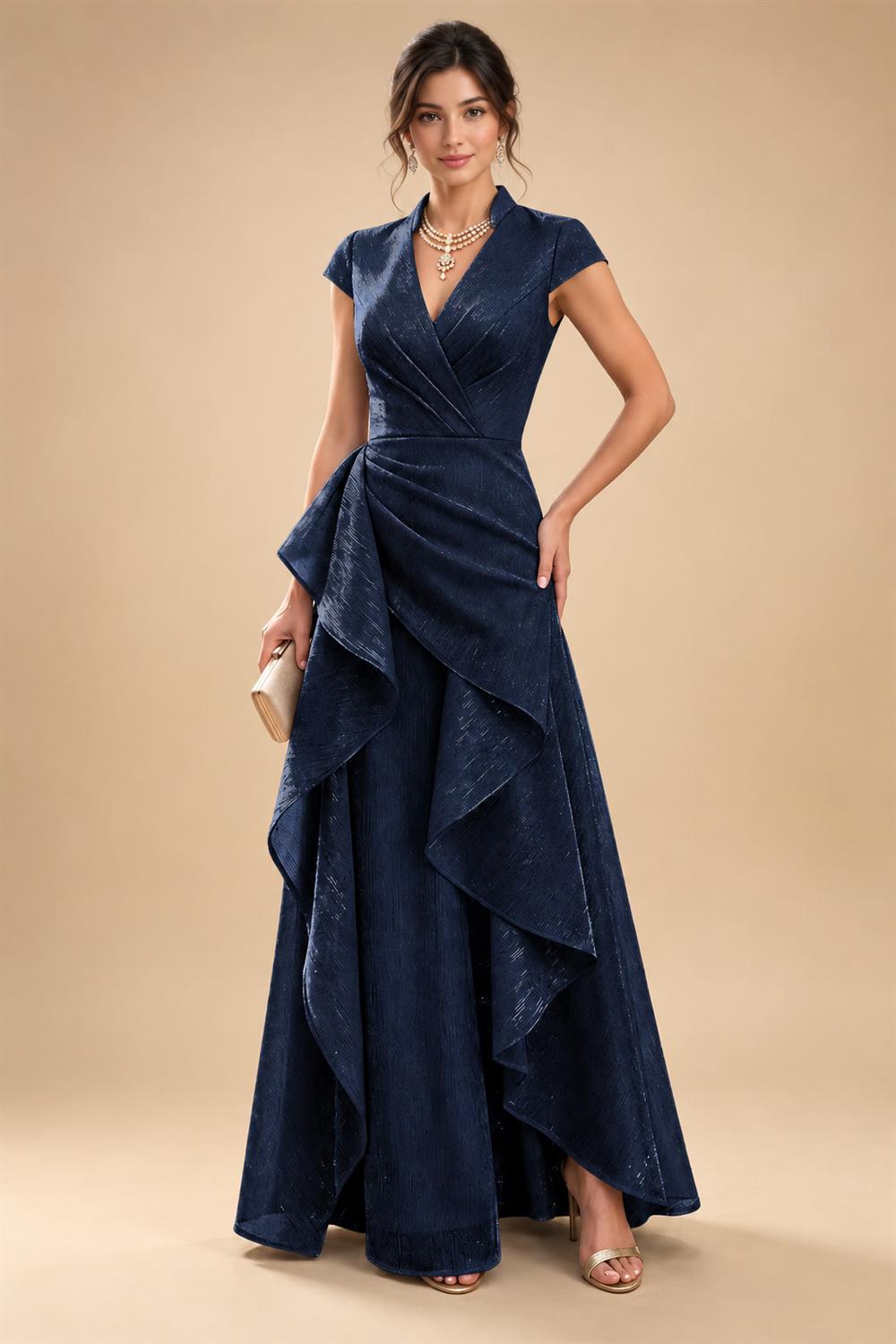 A-Line/Princess V-Neck Floor-Length Mother of the Bride & Groom Dresses with Ruffles & Ruched Waist (SHI22501284)