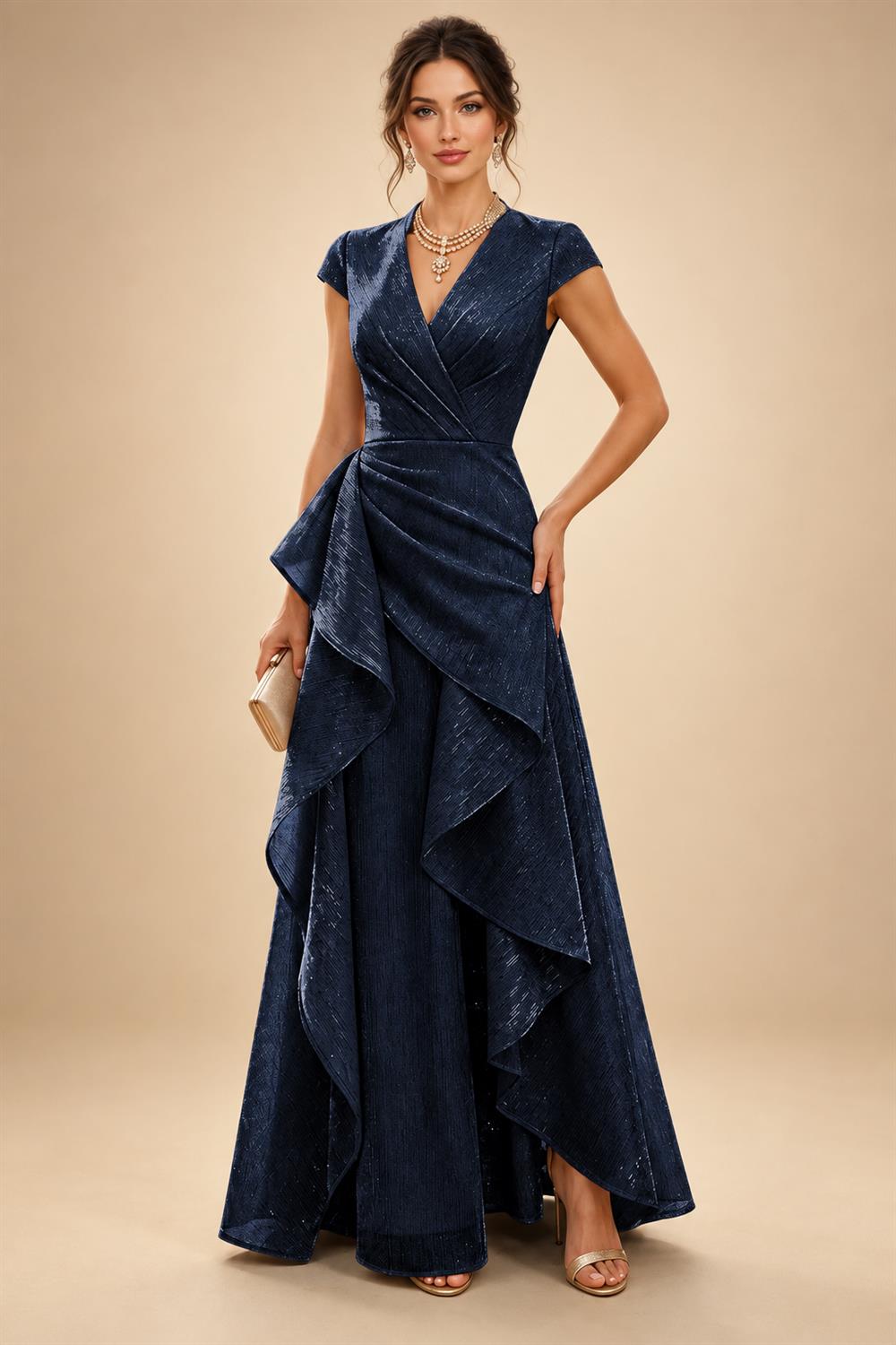 A-Line/Princess V-Neck Floor-Length Mother of the Bride & Groom Dresses with Ruffles & Ruched Waist (SHI22501284)