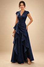 A-Line/Princess V-Neck Floor-Length Mother of the Bride & Groom Dresses with Ruffles & Ruched Waist (SHI22501284)