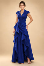 A-Line/Princess V-Neck Floor-Length Mother of the Bride & Groom Dresses with Ruffles & Ruched Waist (SHI22501284)