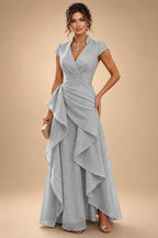 A-Line/Princess V-Neck Floor-Length Mother of the Bride & Groom Dresses with Ruffles & Ruched Waist (SHI22501284)