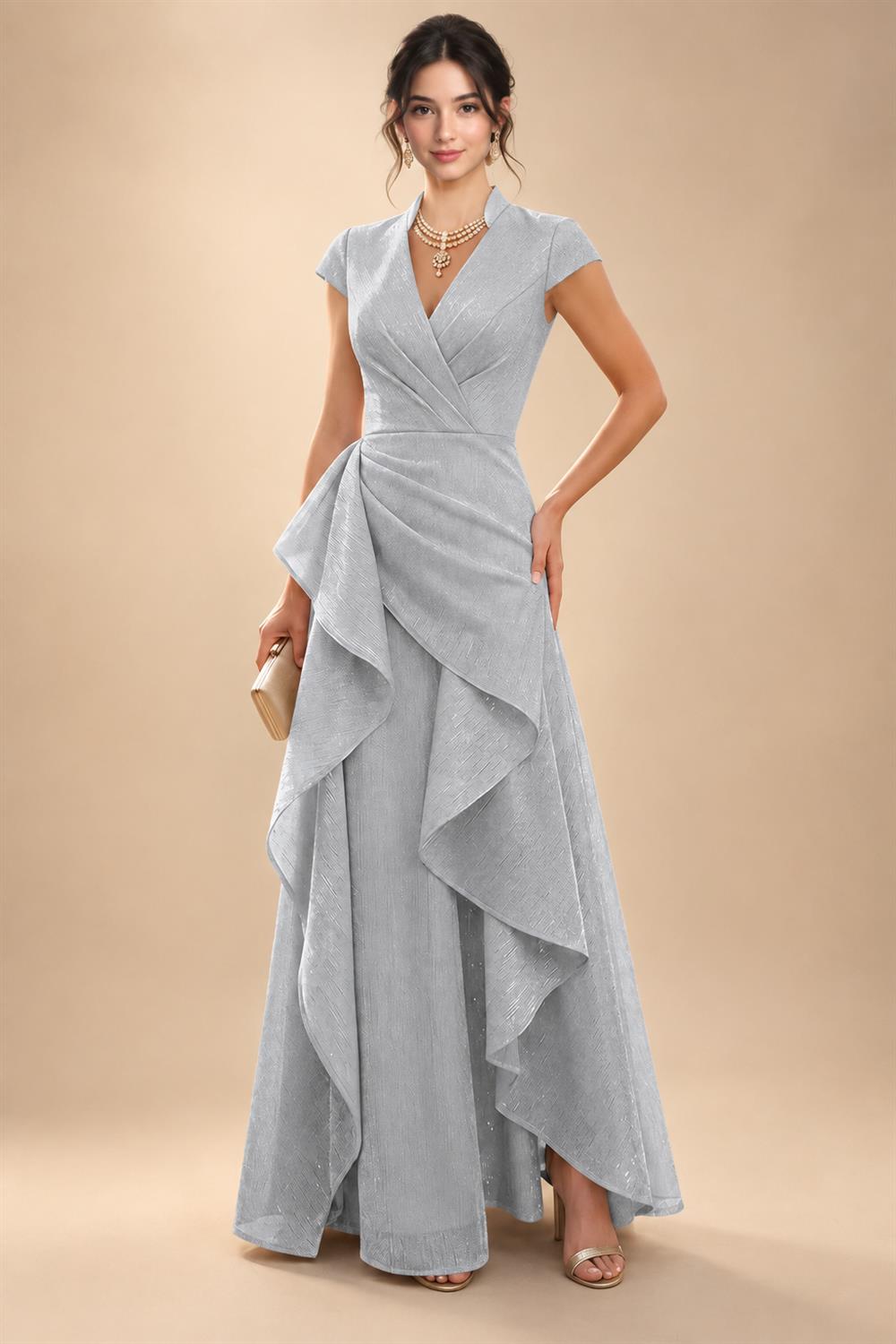A-Line/Princess V-Neck Floor-Length Mother of the Bride & Groom Dresses with Ruffles & Ruched Waist (SHI22501284)