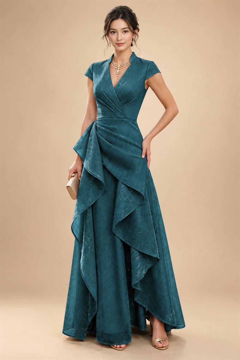 A-Line/Princess V-Neck Floor-Length Mother of the Bride & Groom Dresses with Ruffles & Ruched Waist (SHI22501284)