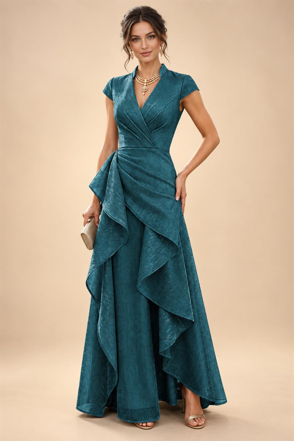 A-Line/Princess V-Neck Floor-Length Mother of the Bride & Groom Dresses with Ruffles & Ruched Waist (SHI22501284)