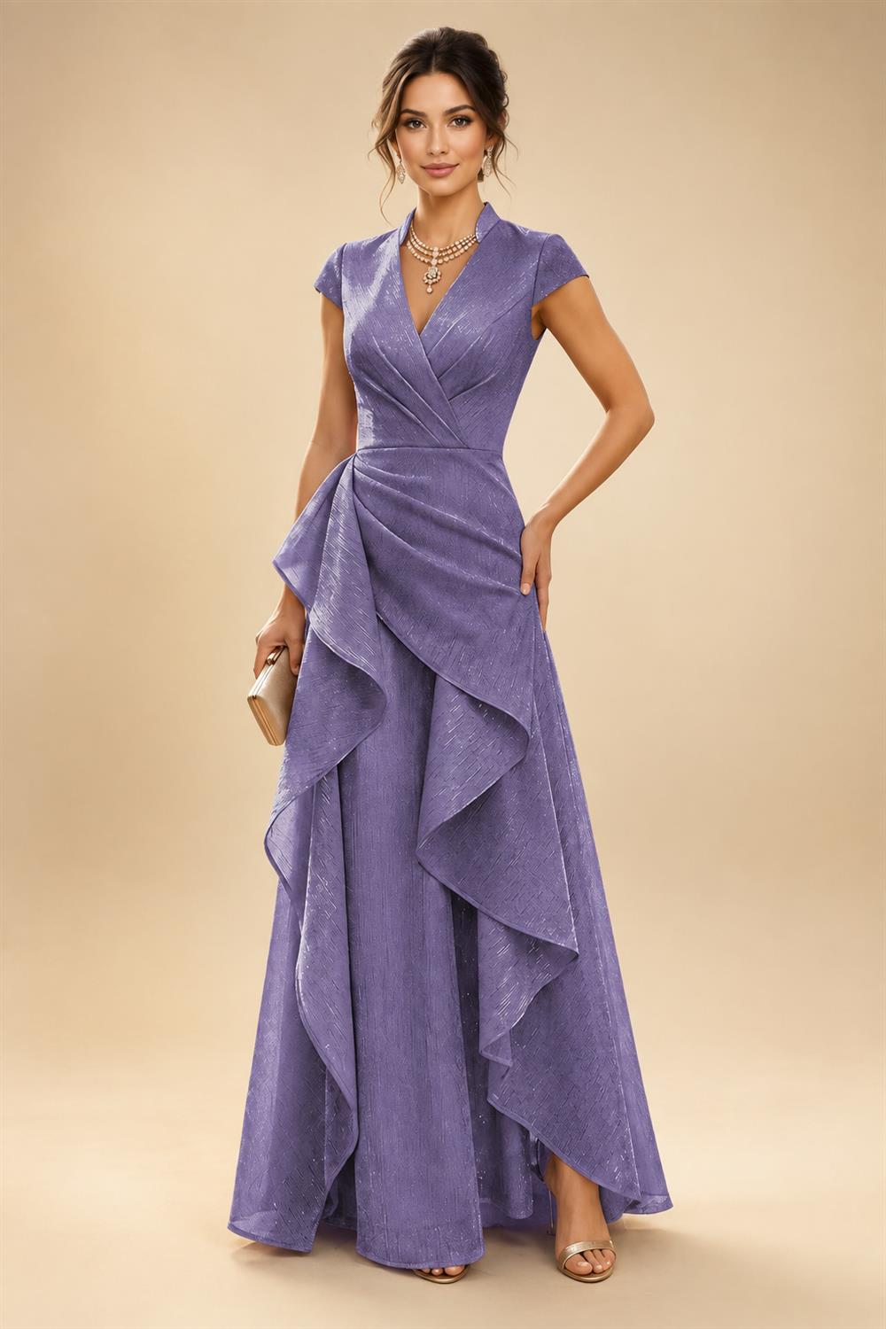 A-Line/Princess V-Neck Floor-Length Mother of the Bride & Groom Dresses with Ruffles & Ruched Waist (SHI22501284)