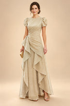 A-Line/Princess Scoop Neck Tea-Length Mother of the Bride & Groom Dresses with Ruffles & Ruched Waist (SHI22501287)