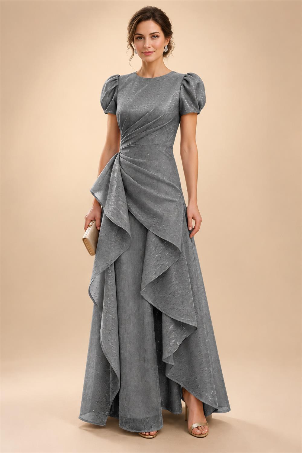 A-Line/Princess Scoop Neck Tea-Length Mother of the Bride & Groom Dresses with Ruffles & Ruched Waist (SHI22501287)