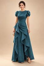 A-Line/Princess Scoop Neck Tea-Length Mother of the Bride & Groom Dresses with Ruffles & Ruched Waist (SHI22501287)