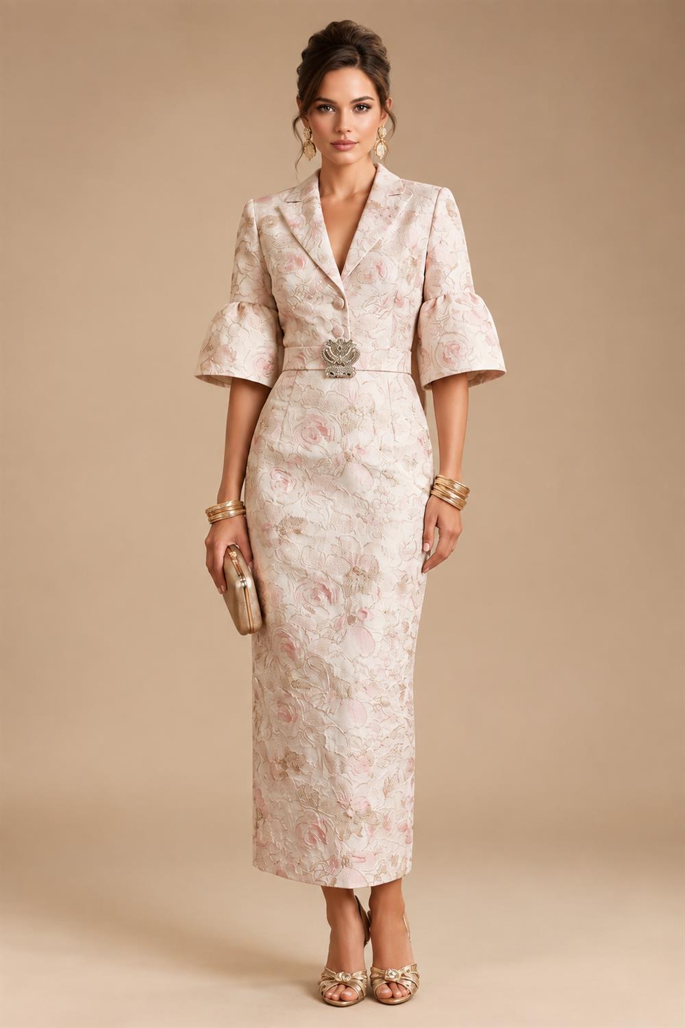 Sheath/Column One Shoulder Floral Embroidery Floor-Length Mother of the Bride & Groom Dresses with Side Draped Sash (SHI22501617)