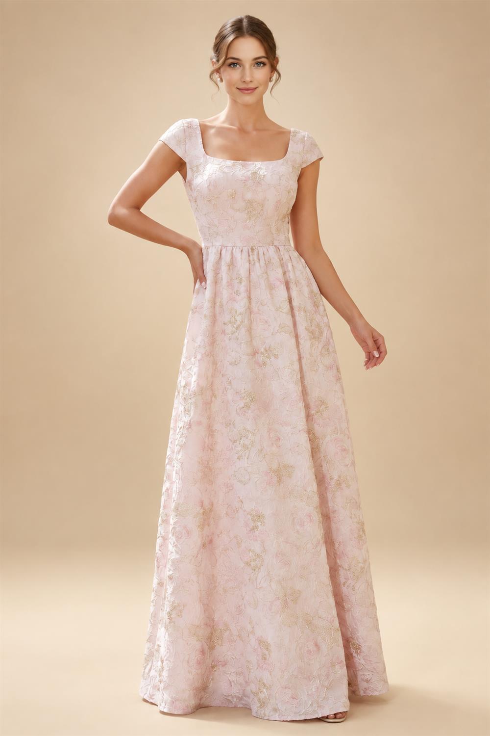 Jacquard A-Line/Princess Asymmetric Neck Floor-Length Mother of the Bride & Groom Dresses with Pleats (SHI22501354)