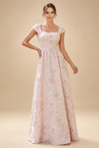 Jacquard A-Line/Princess Asymmetric Neck Floor-Length Mother of the Bride & Groom Dresses with Pleats (SHI22501354)