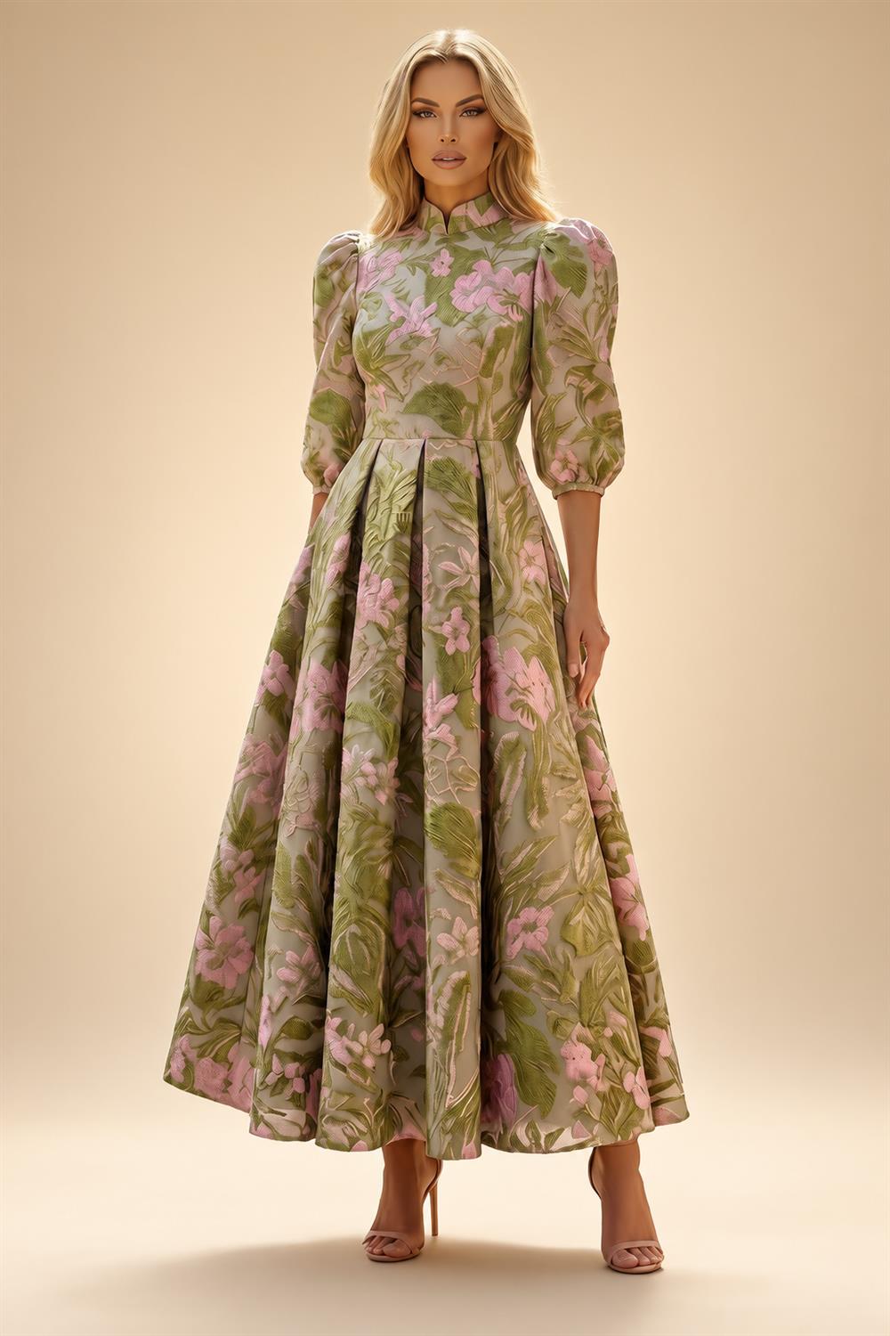 Jacquard A-Line/Princess Asymmetric Neck Floor-Length Mother of the Bride & Groom Dresses with Pleats (SHI22501354)