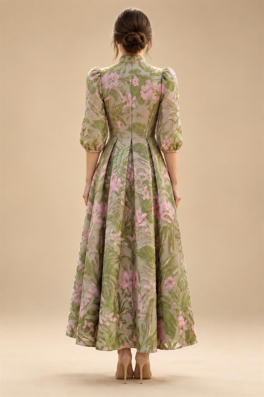 Jacquard A-Line/Princess Asymmetric Neck Floor-Length Mother of the Bride & Groom Dresses with Pleats (SHI22501354)
