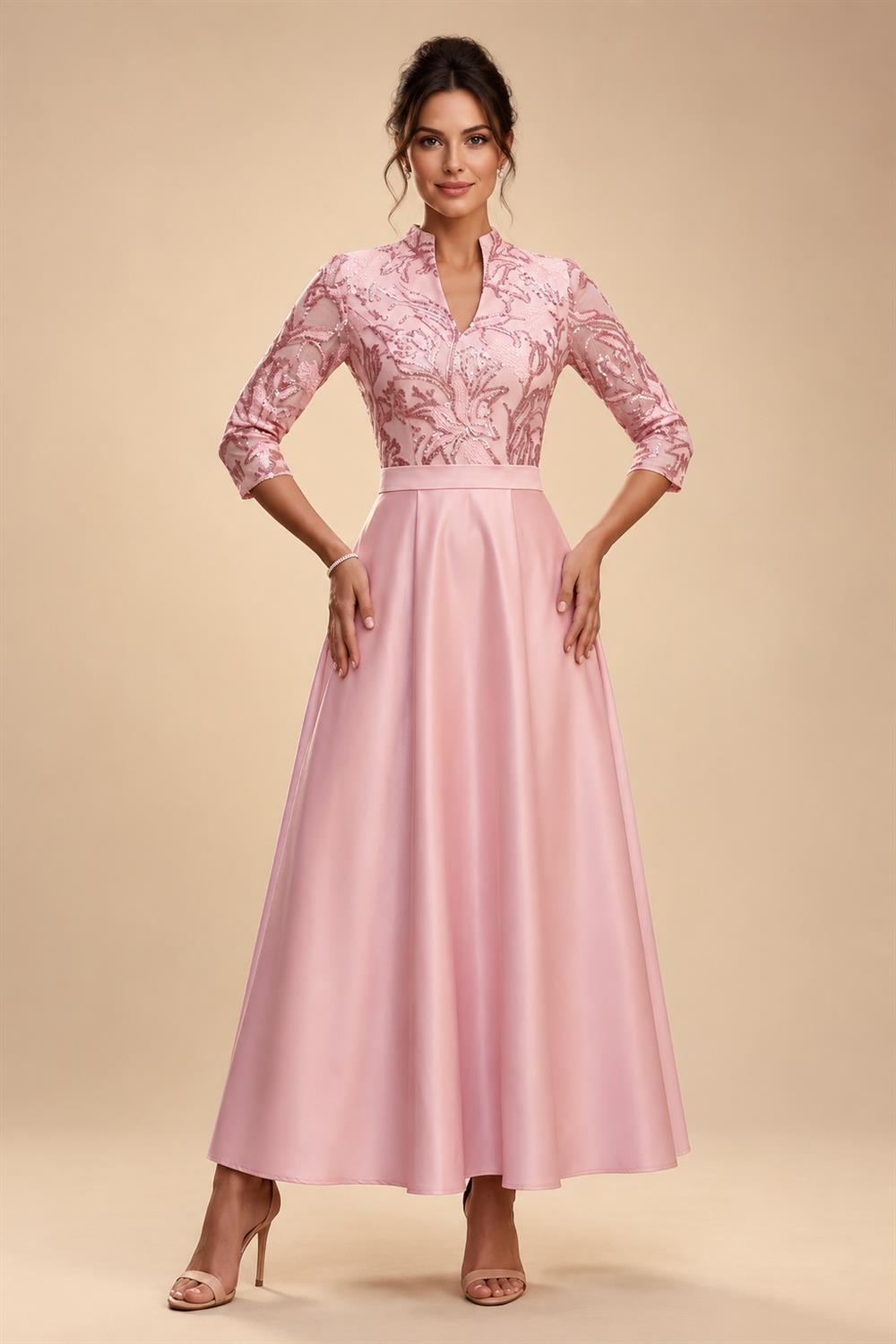 Sequin Floral A-Line/Princess V-Neck Floor-Length Mother of the Bride & Groom Dresses with 3D Flowers & Pleats (SHI22501348)