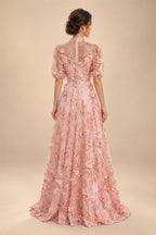 Sequin Floral A-Line/Princess V-Neck Floor-Length Mother of the Bride & Groom Dresses with 3D Flowers & Pleats (SHI22501348)