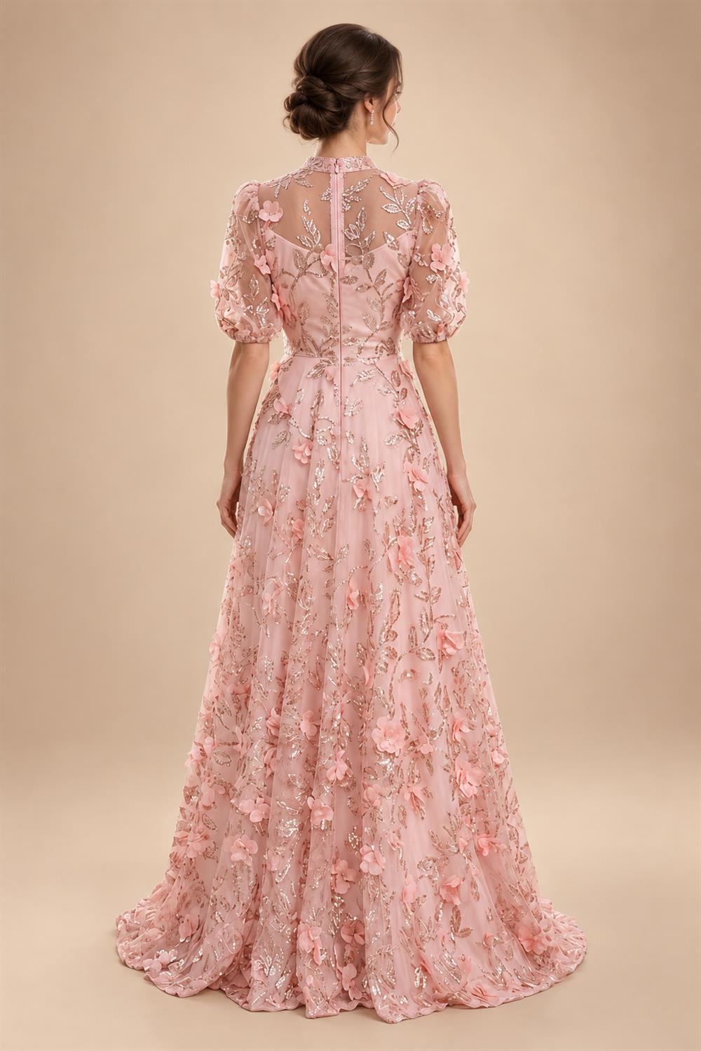 Sequin Floral A-Line/Princess V-Neck Floor-Length Mother of the Bride & Groom Dresses with 3D Flowers & Pleats (SHI22501350)