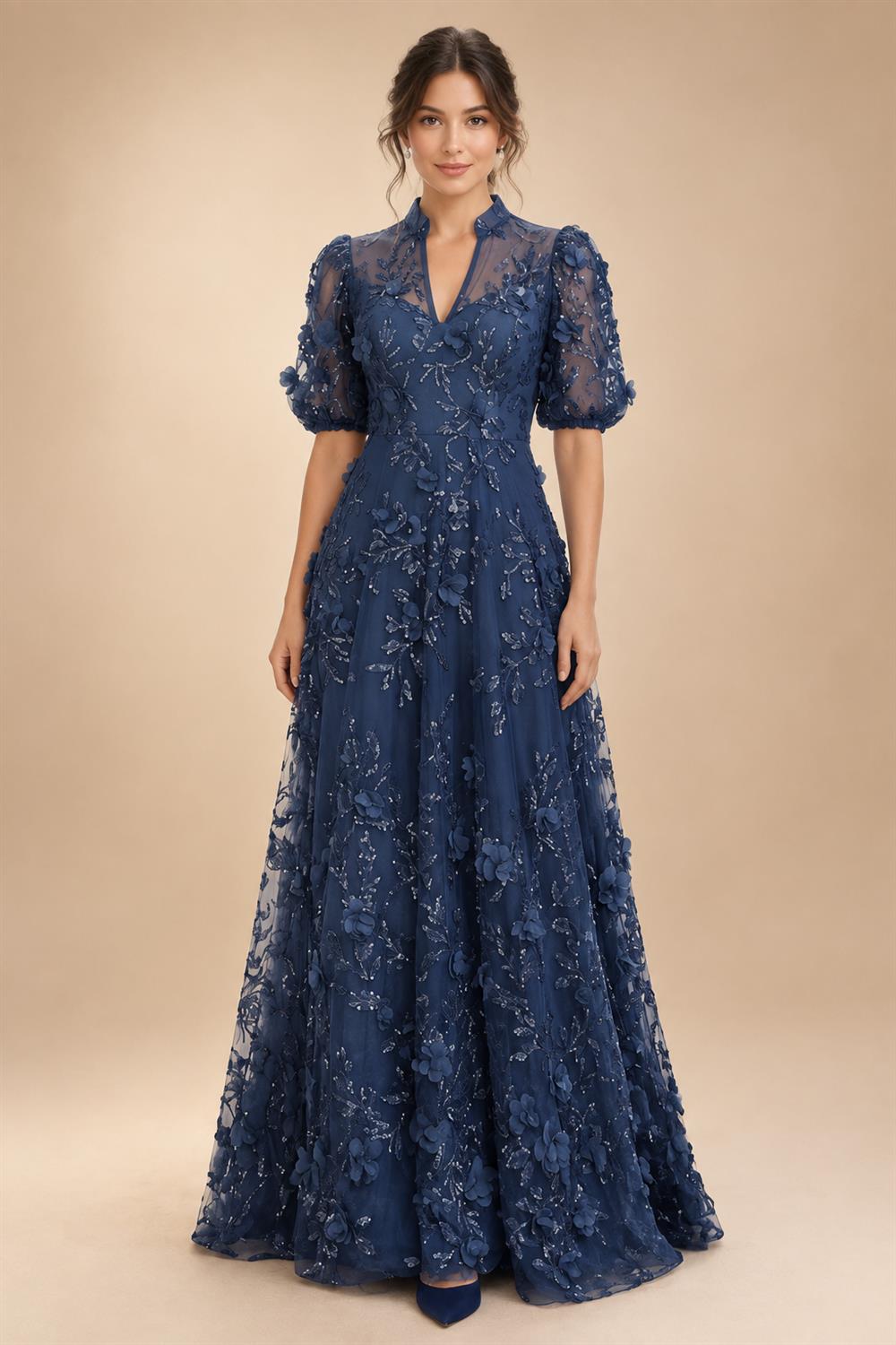 Jumpsuit Scoop Neck Chiffon Maxi Mother of the Bride Pantsuits with 3D Flowers & Bow (SHI22501634)