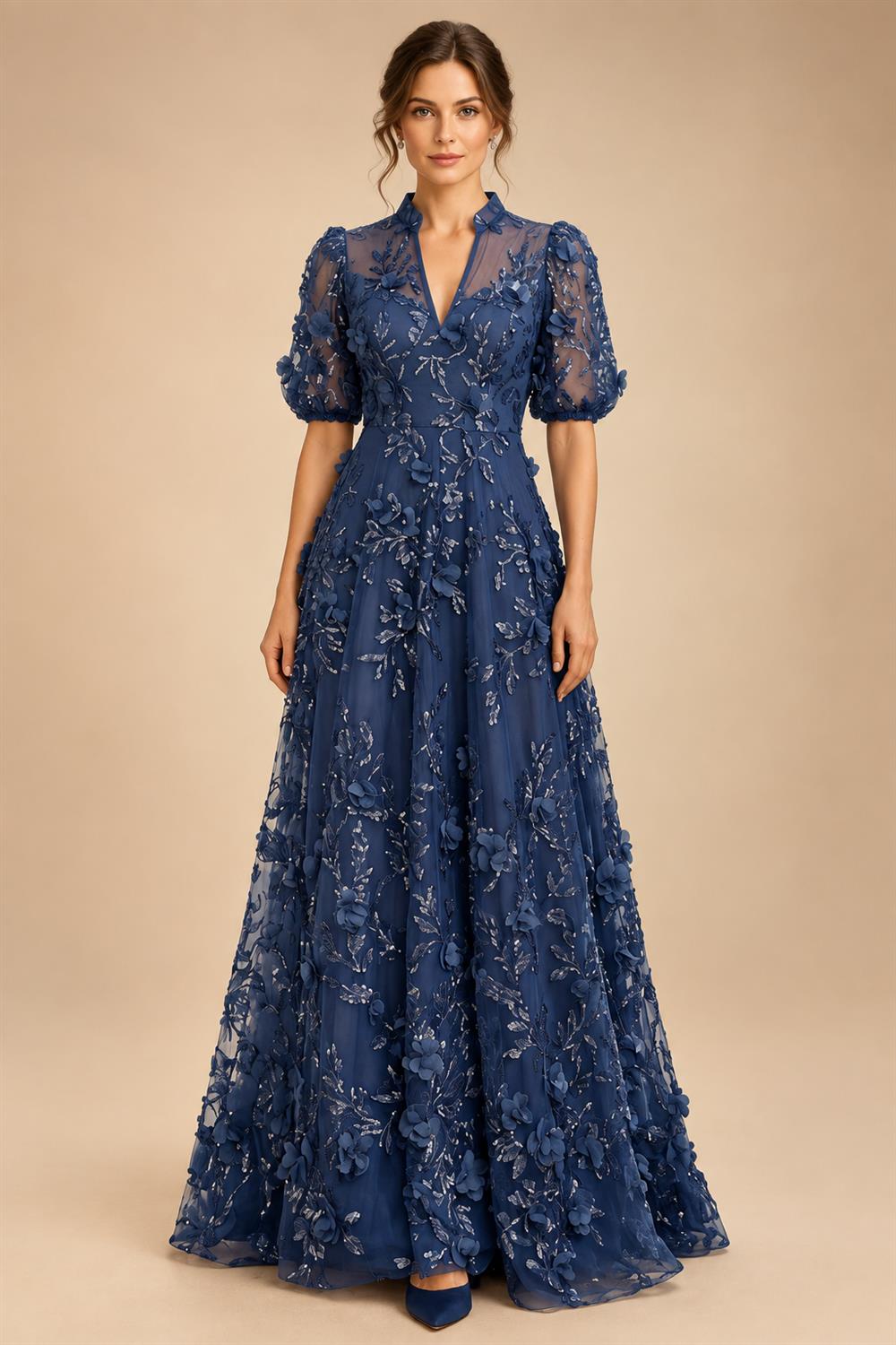 Sheath/Column Scoop Neck Chiffon Maxi Mother of the Bride & Groom Dresses with Lace Appliques, Sweep Train & Ruched Waist (SHI22501642)