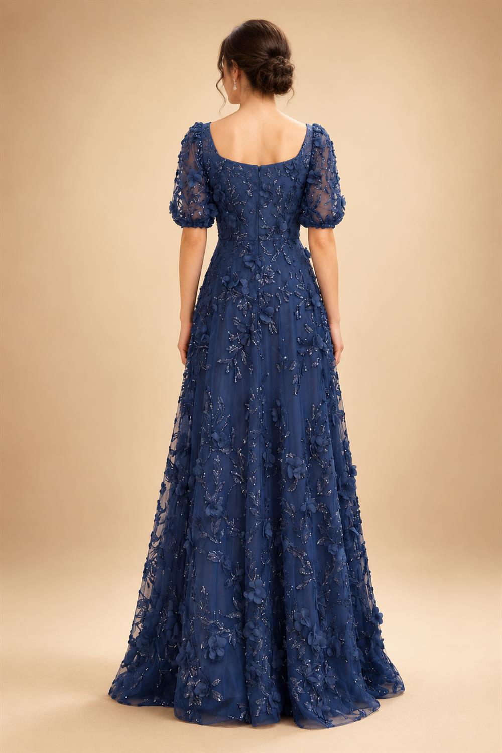 Sheath/Column Scoop Neck Chiffon Maxi Mother of the Bride & Groom Dresses with Lace Appliques, Sweep Train & Ruched Waist (SHI22501642)