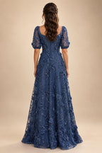 Sequin Floral A-Line/Princess V-Neck Floor-Length Mother of the Bride & Groom Dresses with 3D Flowers & Pleats (SHI22501350)