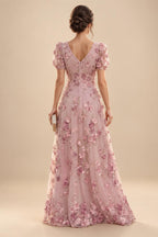 Tulle A-Line/Princess V-Neck Floor-Length Mother of the Bride & Groom Dresses with 3D Flowers (SHI22501351)