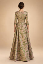 Jacquard A-Line/Princess Asymmetric Neck Floor-Length Mother of the Bride & Groom Dresses with Pleats (SHI22501354)