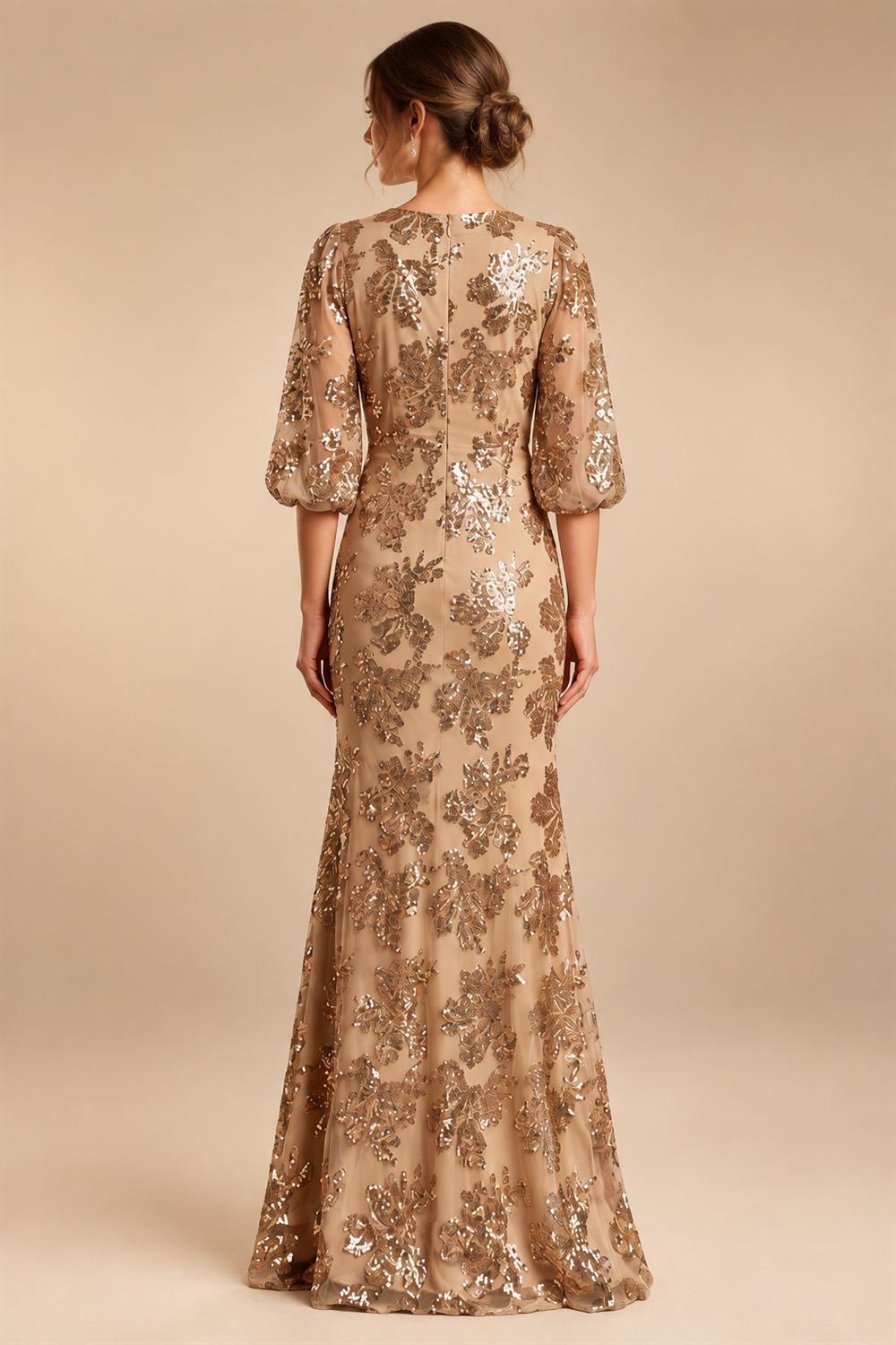 Sequin Floral Sheath/Column V-Neck Floor-Length Mother of the Bride & Groom Dresses with Ruched Waist (SHI22500972)