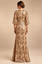 Sequin Floral Sheath/Column V-Neck Floor-Length Mother of the Bride & Groom Dresses with Ruched Waist (SHI22500972)