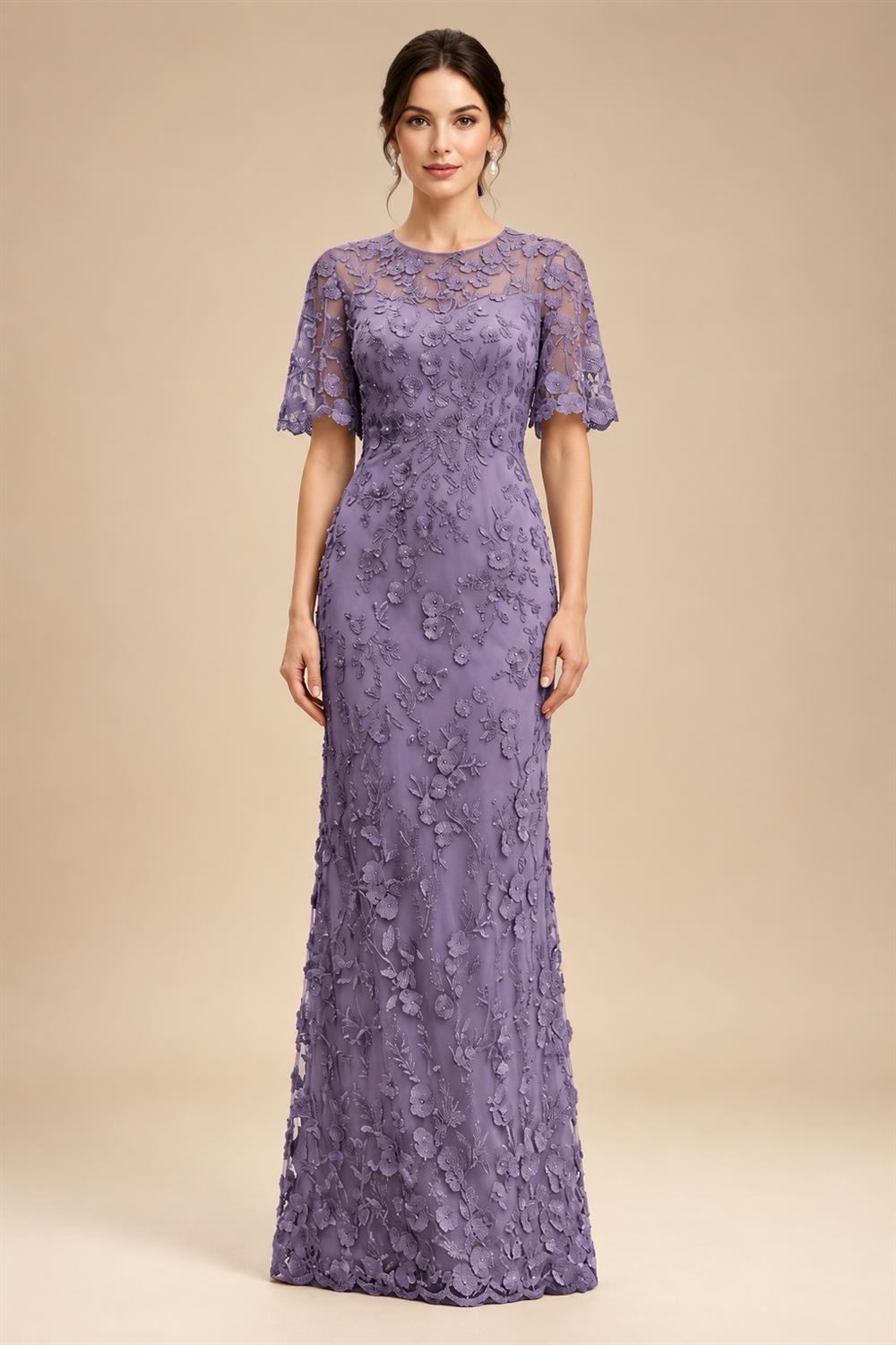 Lace Floral Sheath/Column Scoop Neck Floor-Length Mother of the Bride & Groom Dresses for Women (SHI22501493)