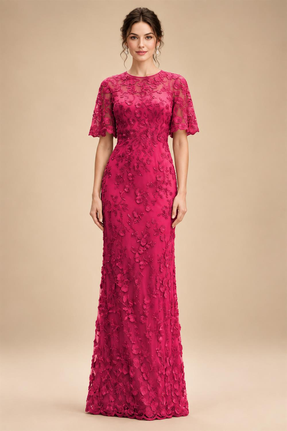 Lace Floral Sheath/Column Scoop Neck Floor-Length Mother of the Bride & Groom Dresses for Women (SHI22501493)