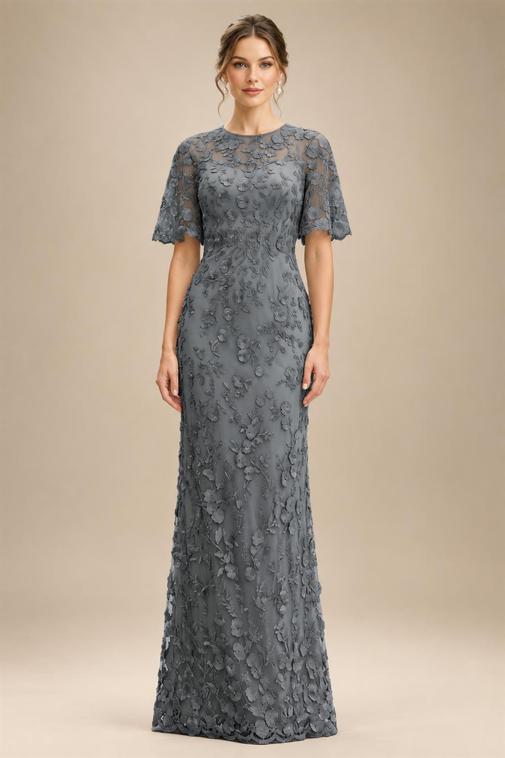 Lace Floral Sheath/Column Scoop Neck Floor-Length Mother of the Bride & Groom Dresses for Women (SHI22501493)