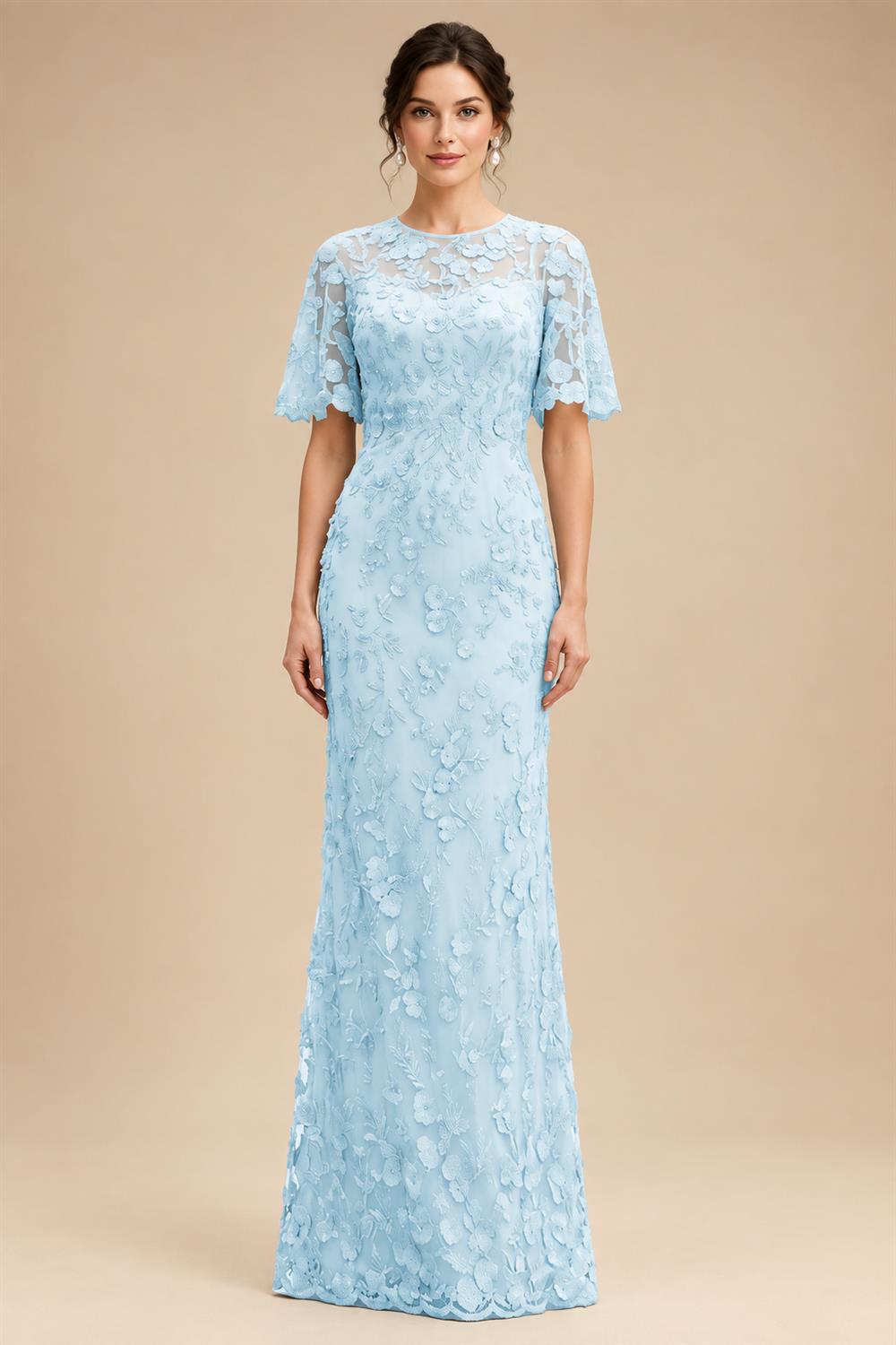 Lace Floral Sheath/Column Scoop Neck Floor-Length Mother of the Bride & Groom Dresses for Women (SHI22501493)