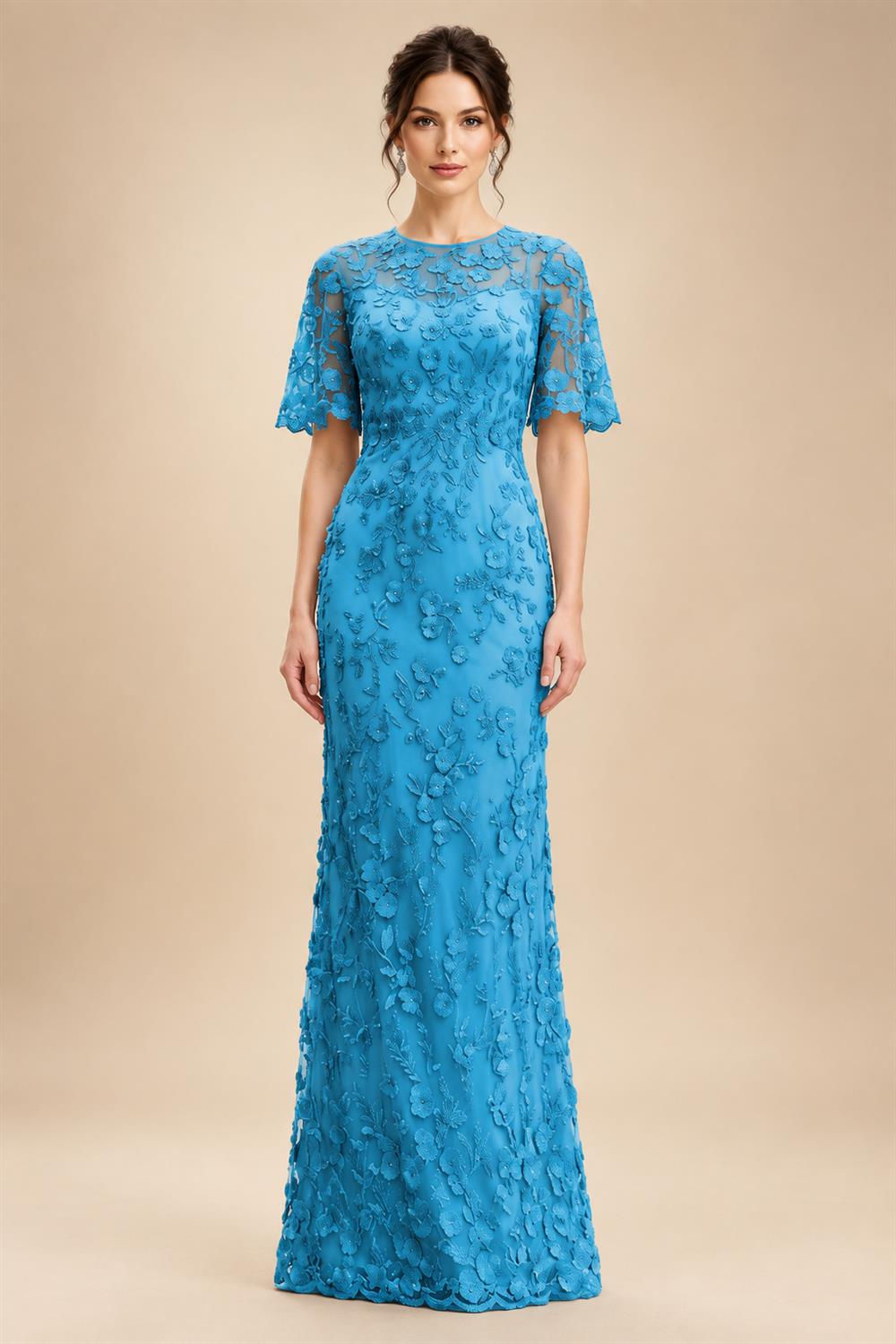 Lace Floral Sheath/Column Scoop Neck Floor-Length Mother of the Bride & Groom Dresses for Women (SHI22501493)