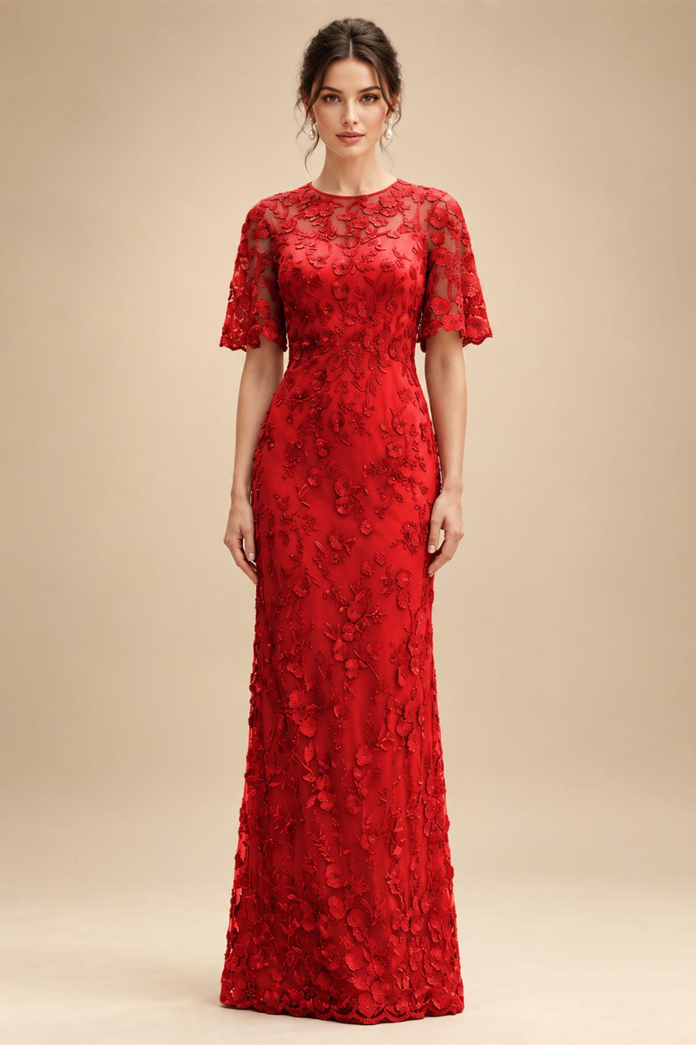 Lace Floral Sheath/Column Scoop Neck Floor-Length Mother of the Bride & Groom Dresses for Women (SHI22501493)