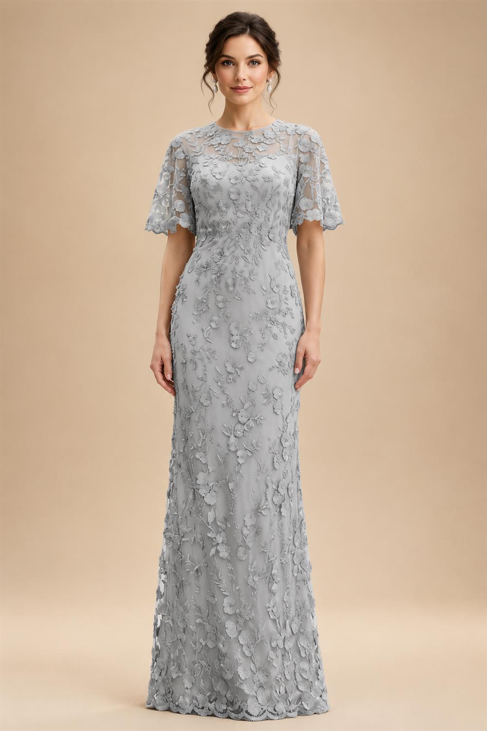 Lace Floral Sheath/Column Scoop Neck Floor-Length Mother of the Bride & Groom Dresses for Women (SHI22501493)