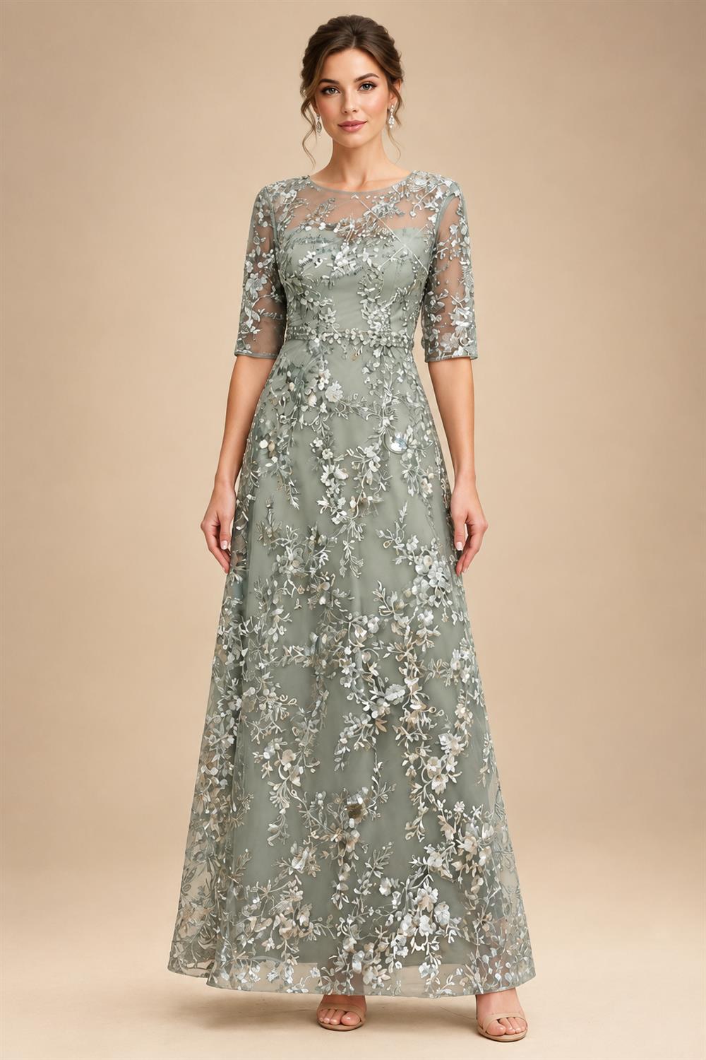 Lace Floral Sheath/Column Scoop Neck Floor-Length Mother of the Bride & Groom Dresses for Women (SHI22501493)