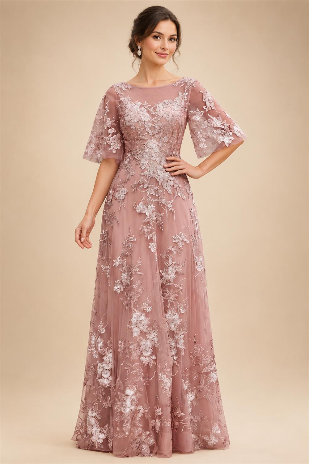 Floral Embroidery A-Line/Princess Scoop Neck Floor-Length Mother of the Bride & Groom Dresses for Women (SHI22501498)