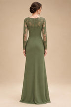 Chiffon Sheath/Column V-Neck Floor-Length Mother of the Bride & Groom Dresses with Lace Embroidery Bodice & Ruched Waist (SHI22501510)