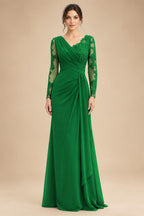 Chiffon Sheath/Column V-Neck Floor-Length Mother of the Bride & Groom Dresses with Lace Embroidery Bodice & Ruched Waist (SHI22501510)