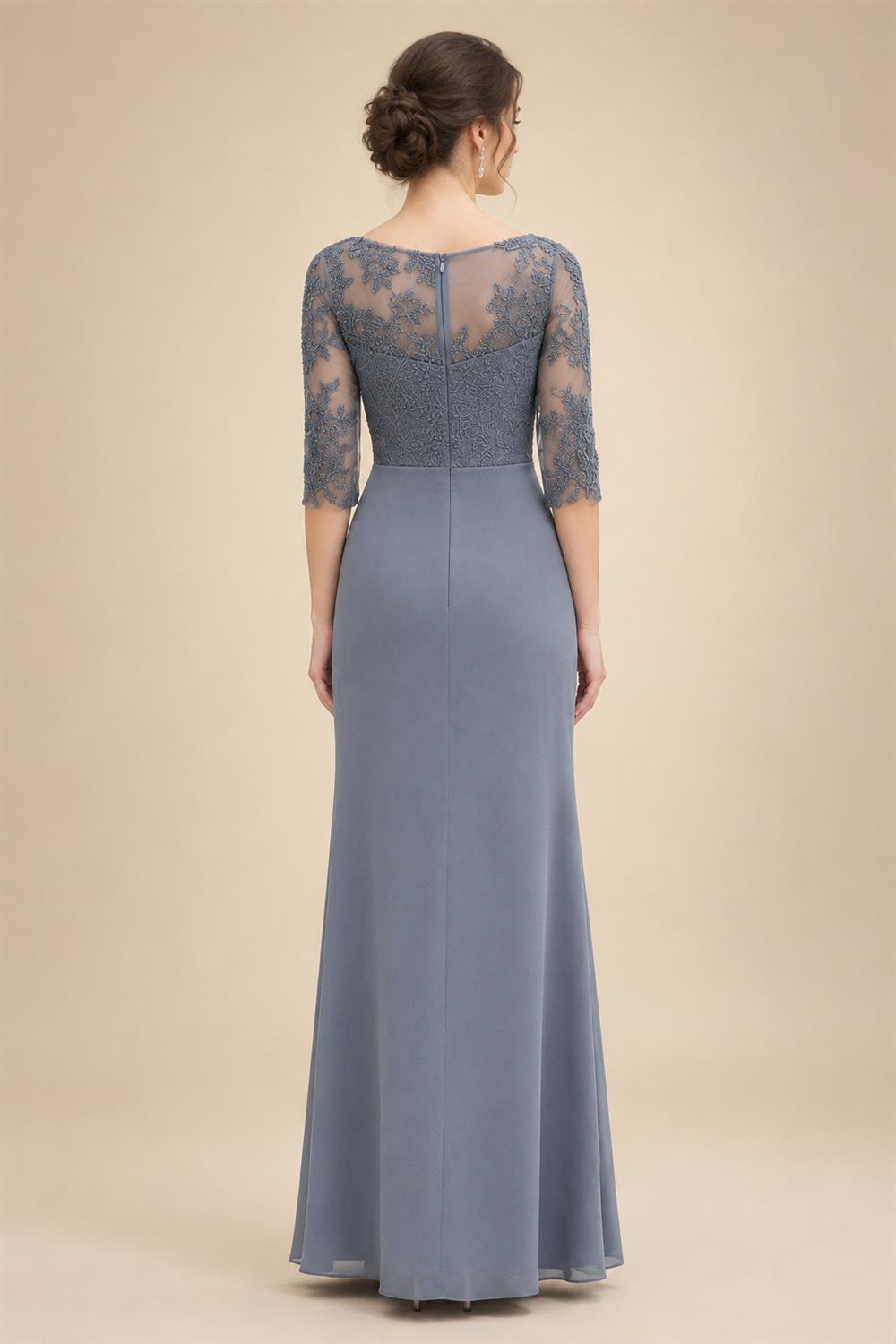 Chiffon Sheath/Column Scoop Neck Floor-Length Mother of the Bride & Groom Dresses with Lace Embroidery Bodice & Ruched Waist (SHI22501513)