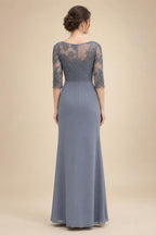 Chiffon Sheath/Column Scoop Neck Floor-Length Mother of the Bride & Groom Dresses with Lace Embroidery Bodice & Ruched Waist (SHI22501513)