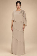 Chiffon A-Line/Princess Scoop Neck Floor-Length Mother of the Bride & Groom Dresses with Tiered Layers (SHI22501536)
