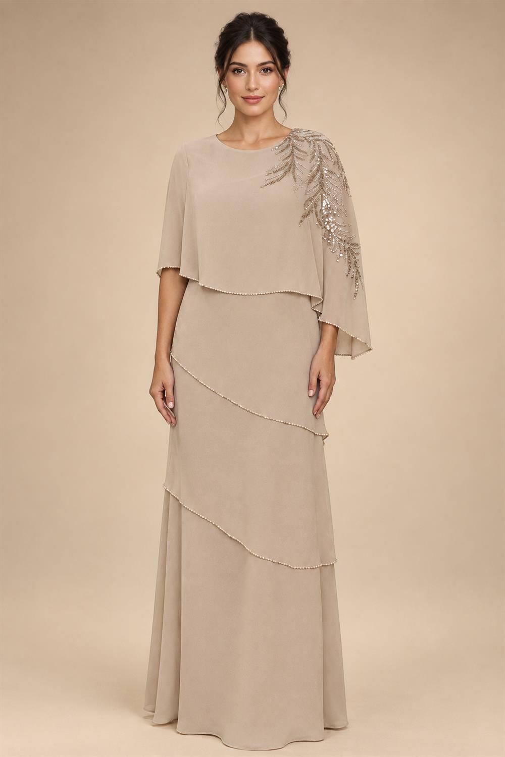 Chiffon A-Line/Princess Scoop Neck Floor-Length Mother of the Bride & Groom Dresses with Tiered Layers (SHI22501536)