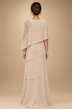 Chiffon A-Line/Princess Scoop Neck Floor-Length Mother of the Bride & Groom Dresses with Tiered Layers (SHI22501536)