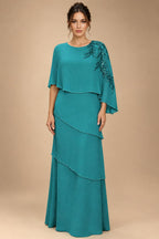 Chiffon A-Line/Princess Scoop Neck Floor-Length Mother of the Bride & Groom Dresses with Tiered Layers (SHI22501536)
