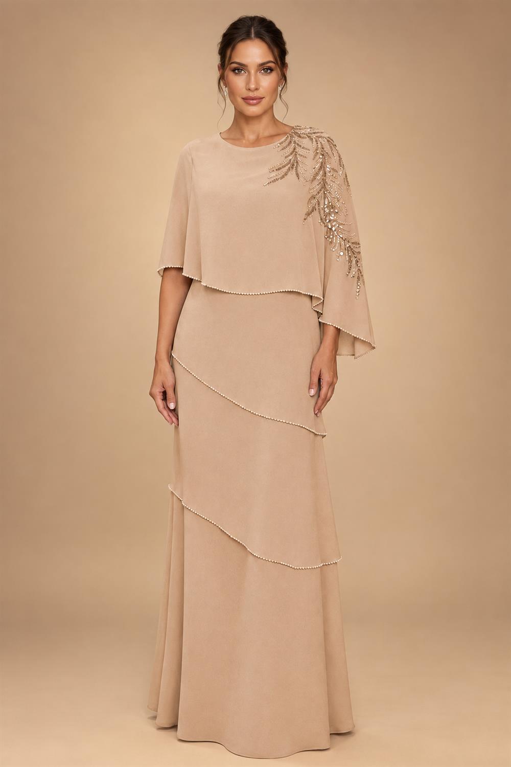 Chiffon A-Line/Princess Scoop Neck Floor-Length Mother of the Bride & Groom Dresses with Tiered Layers (SHI22501536)