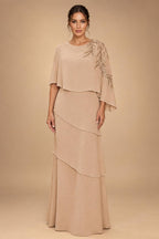 Chiffon A-Line/Princess Scoop Neck Floor-Length Mother of the Bride & Groom Dresses with Tiered Layers (SHI22501536)